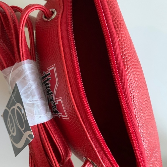 Red Football-Inspired Crossbody Bag with Gold Accents - Picture 5 of 5